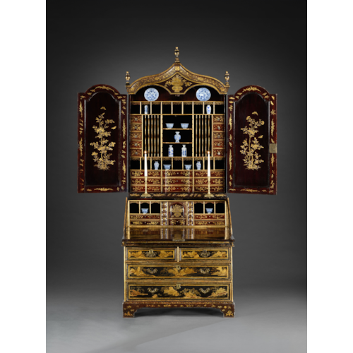 A GEORGE II PERIOD LACQUER BUREAU CABINET